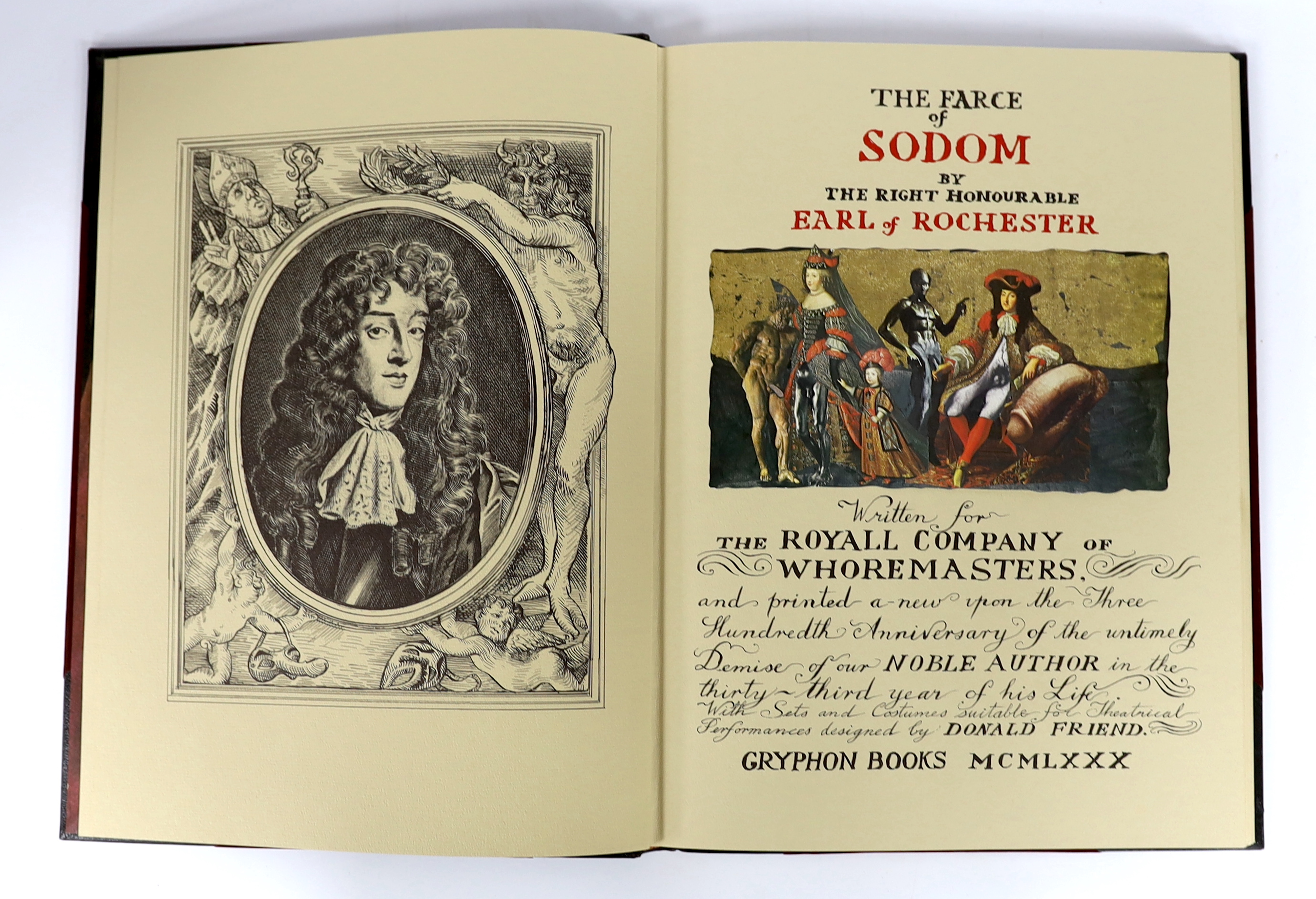 Wilmot, John (Earl of Rochester) The Farce of Sodom. Written for the Royal Company of Whoremasters...With sets and costumes suitable for theatrical performances designed by Donald Friend. Limited Edition (of 250 numbered